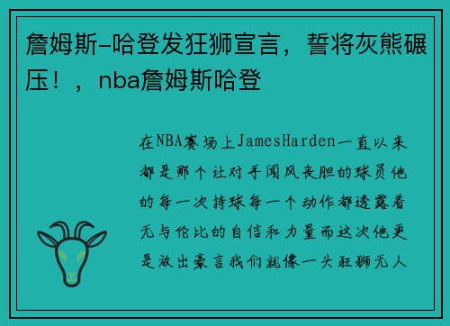 詹姆斯-哈登发狂狮宣言，誓将灰熊碾压！，nba詹姆斯哈登