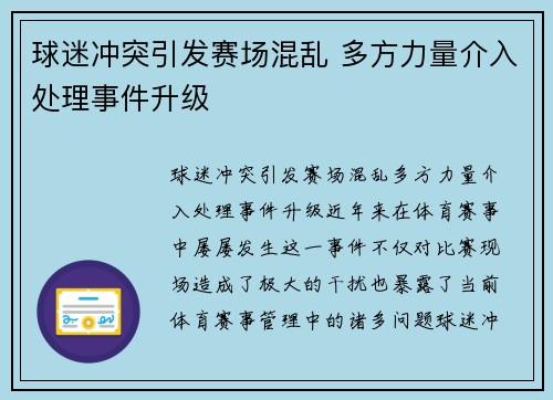 球迷冲突引发赛场混乱 多方力量介入处理事件升级