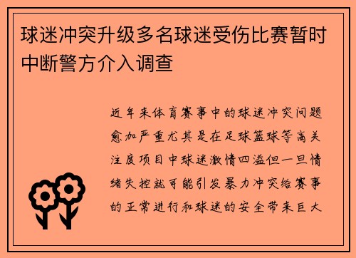 球迷冲突升级多名球迷受伤比赛暂时中断警方介入调查